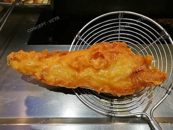 A freshly fried fillet in the basket at the Histon Village Fryer